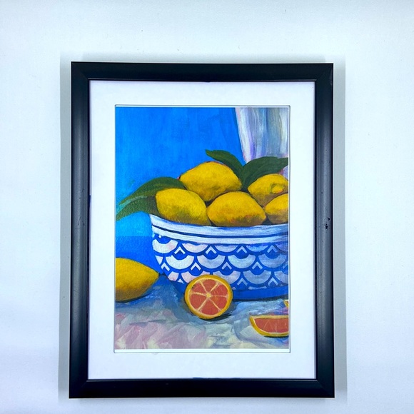 Lemons in A Fruit Bowl Original Artwork, 5 "X7"  Mini Art Print,  Wall Decor - Picture 6 of 9